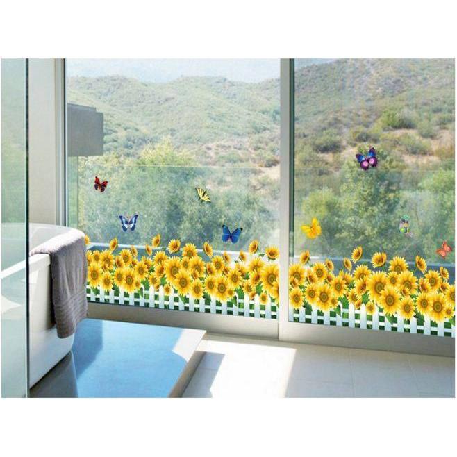 Decal dán tường hàng rào hoa hướng dương