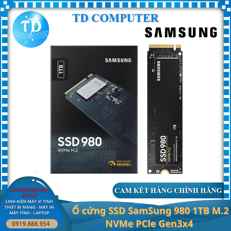 Ổ cứng SSD SamSung 980 1TB M.2 NVMe PCle Gen3x4 - Hàng chính hãng Vĩnh Xuân phân phối