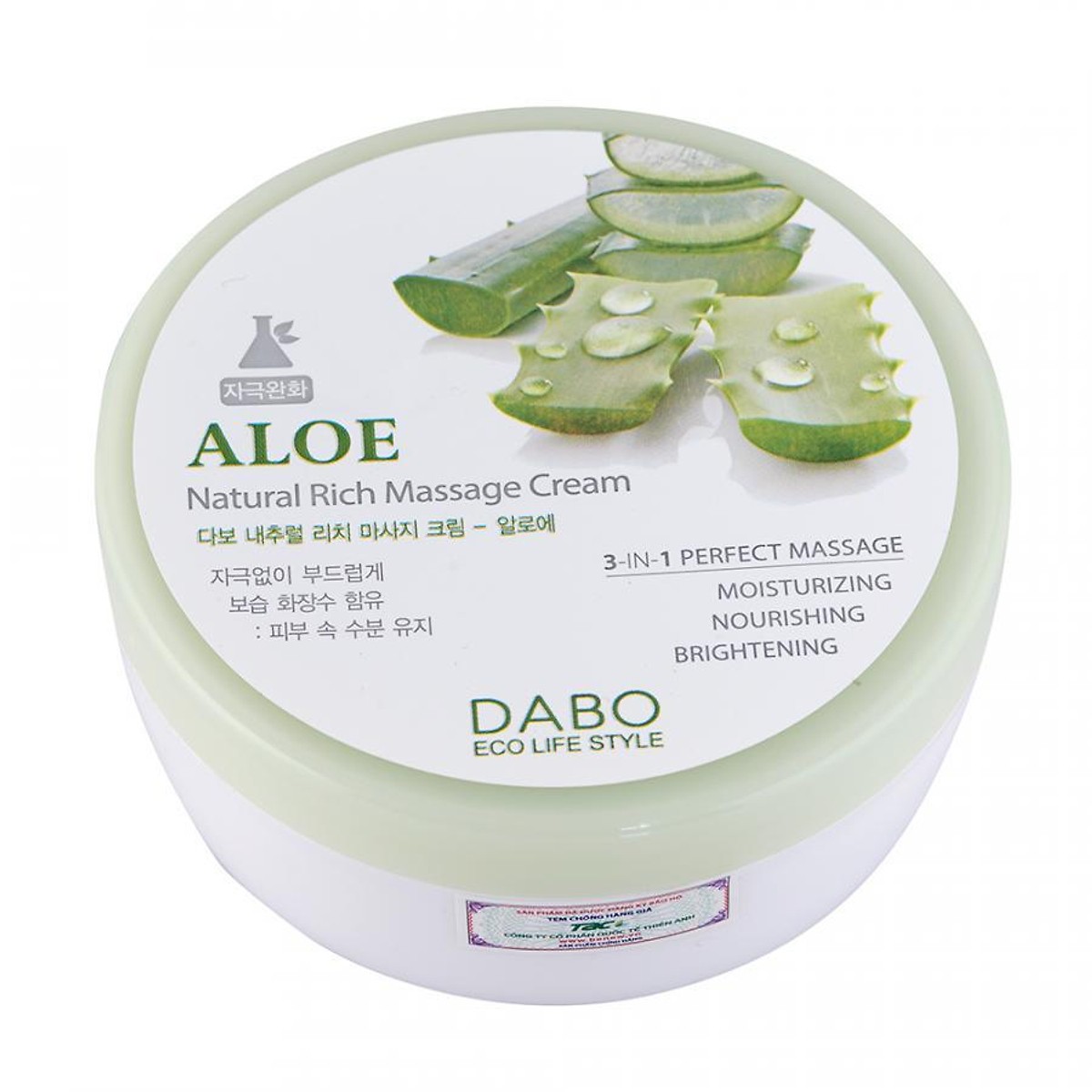 Kem mát xa dưỡng trắng ngăn ngừa mụn tinh chất lô hội DABO Aloe Natural Rich Massage Cream ( 200ml) - [ Tặng dây cột tóc ]