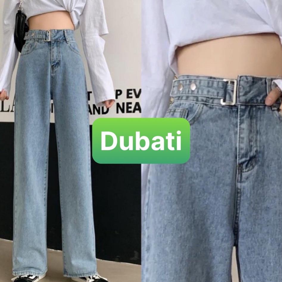 QUẦN BAGGY JEAN NỮ ỐNG RỘNG SUÔNG KHÓA DÂY NÚT BẤM MỚI LƯNG CAO NÂNG MÔNG -DB 129- DUBATI FASHION