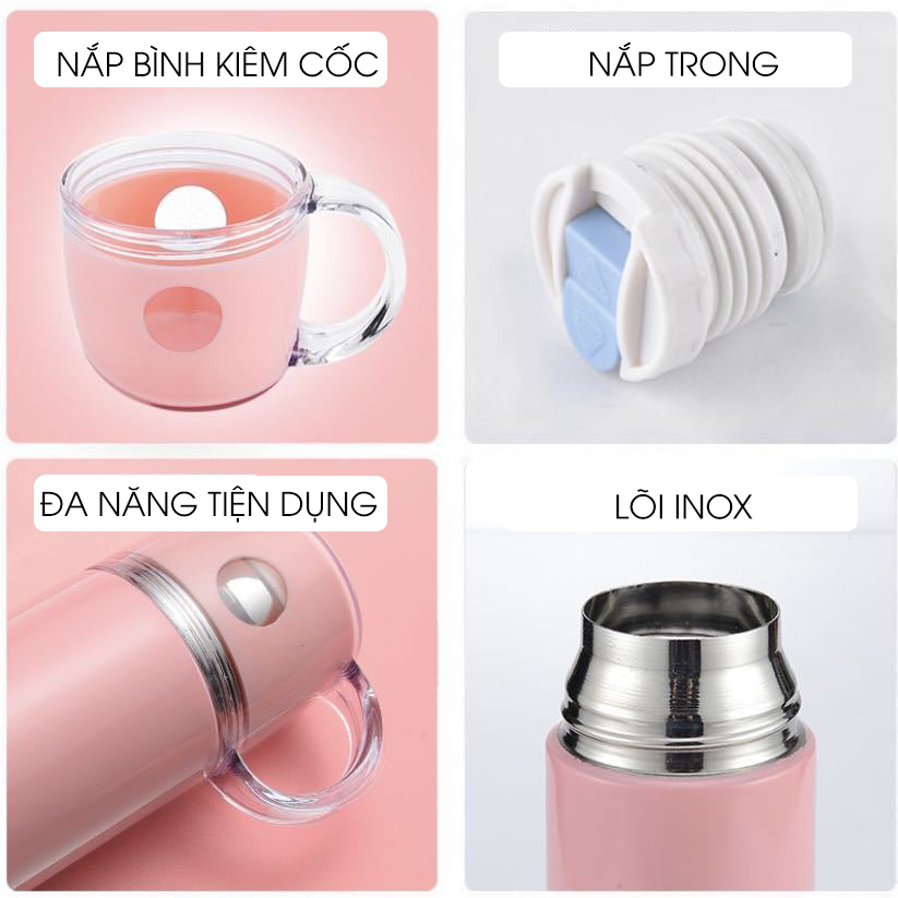 Bình giữ nhiệt 500ml thiết kế nắp cốc đi kèm tiện lợi inox 304