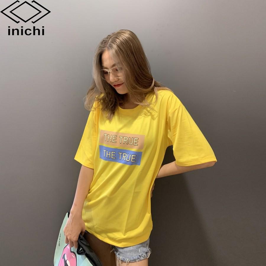 Áo thun tay lỡ form rộng Unisex INICHI hình in chữ THE TRUE hot trend - IC623 màu vàng
