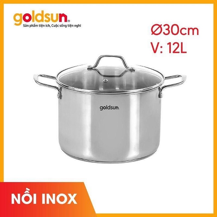 Nồi luộc gà inox đáy 3 lớp đường kính 30 cm vung kính Gold.sun Cao Cấp
