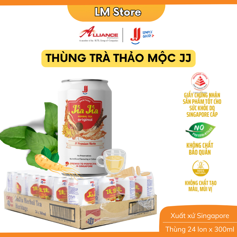 (Chính hãng) Thùng Trà Thảo Mộc Nguyên Vị Jia Jia JJ (24 Lon x 300ml) - Thương hiệu Singapore