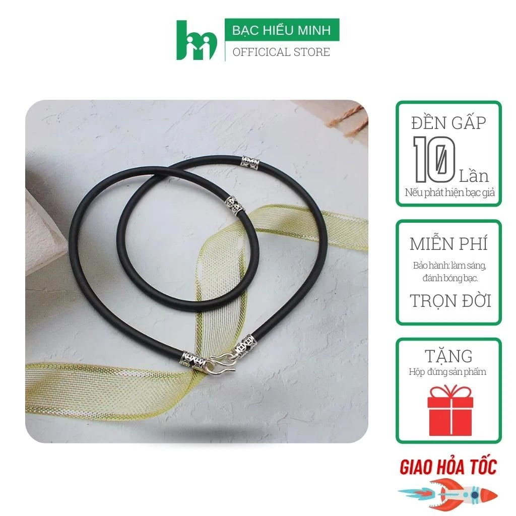 Dây Chuyền Vòng Cổ Nam Cao Su Bọc Bạc Thật Nam Tính Thể Thao Dây 3mm - BẠC HIỂU MINH DCS040