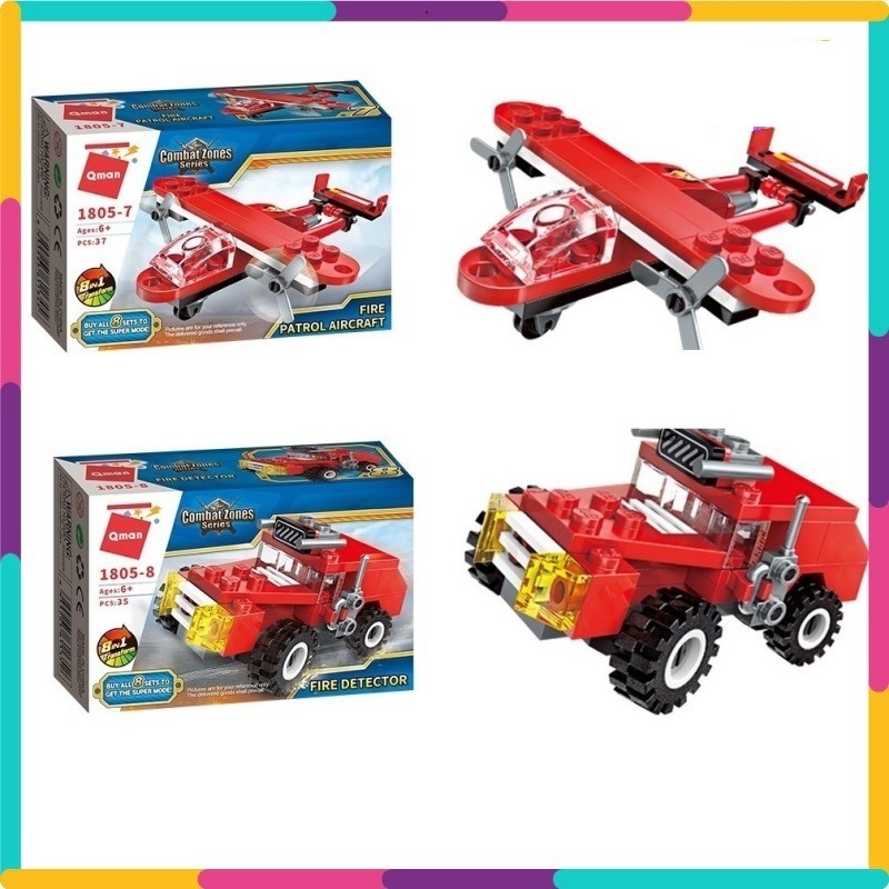 Đồ chơi lắp ráp QMan 1805 - Biệt Đội Xe Cứu Hỏa 8 trong 1 (313 mảnh ghép) ghép hình xếp khối