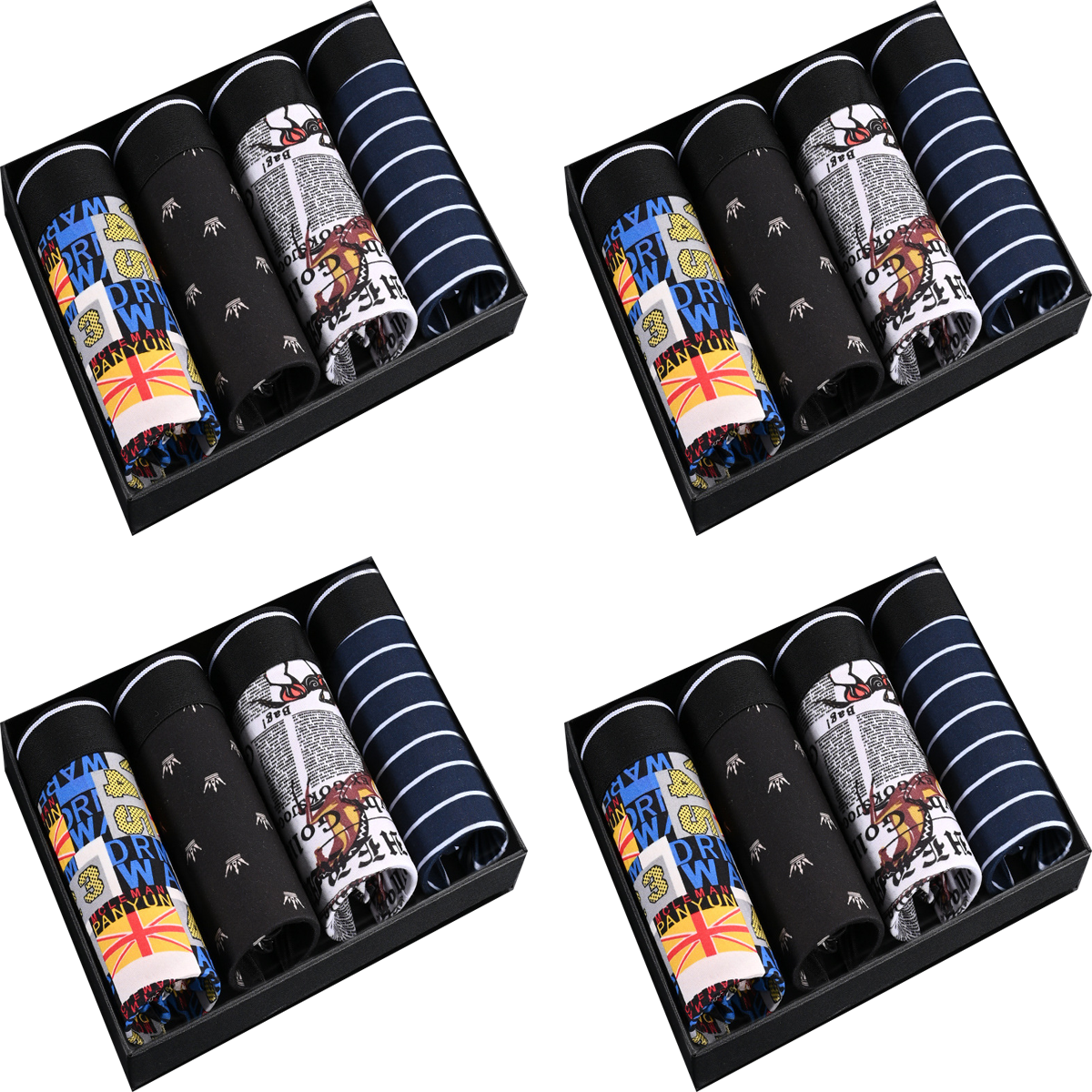 Quần lót đùi Boxer Sịp Đùi nam in họa tiết trẻ trung cá tính, chất liệu cotton mềm mại combo 4 chiếc