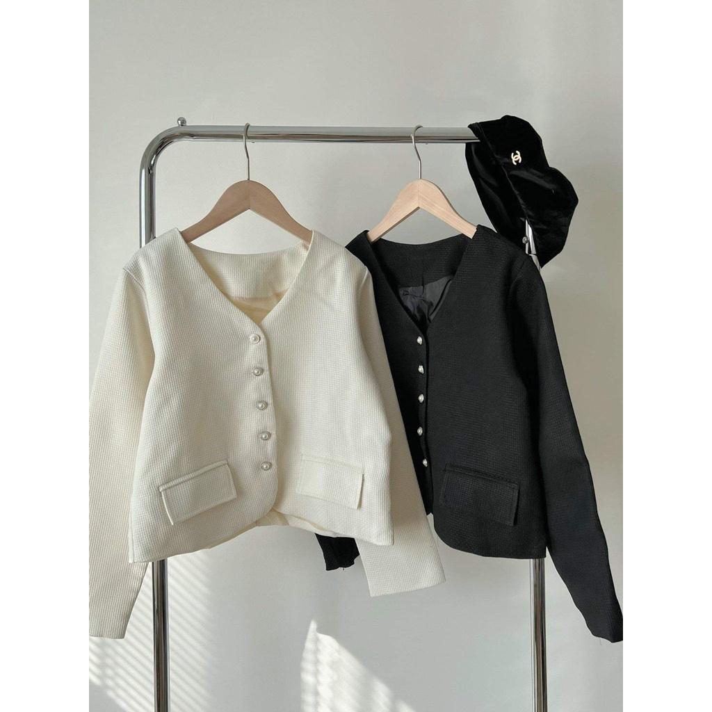 ÁO DẠ 2 LỚP CỔ V DÁNG CROPTOP CÚC NGỌC