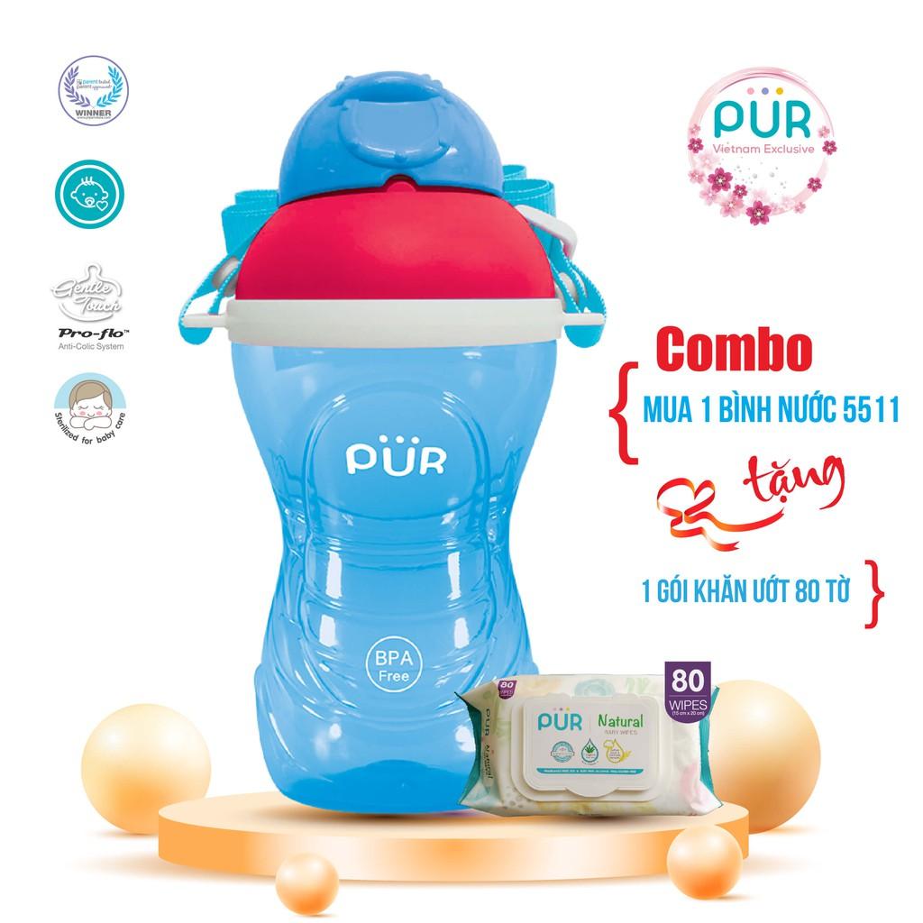 Bình nước có dây đeo Pur 390ml - Tặng gói khăn ướt 80 tờ