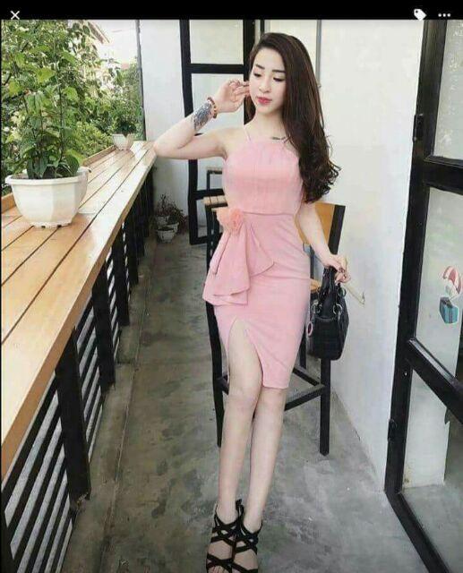 Đầm body yếm bèo hoa eo