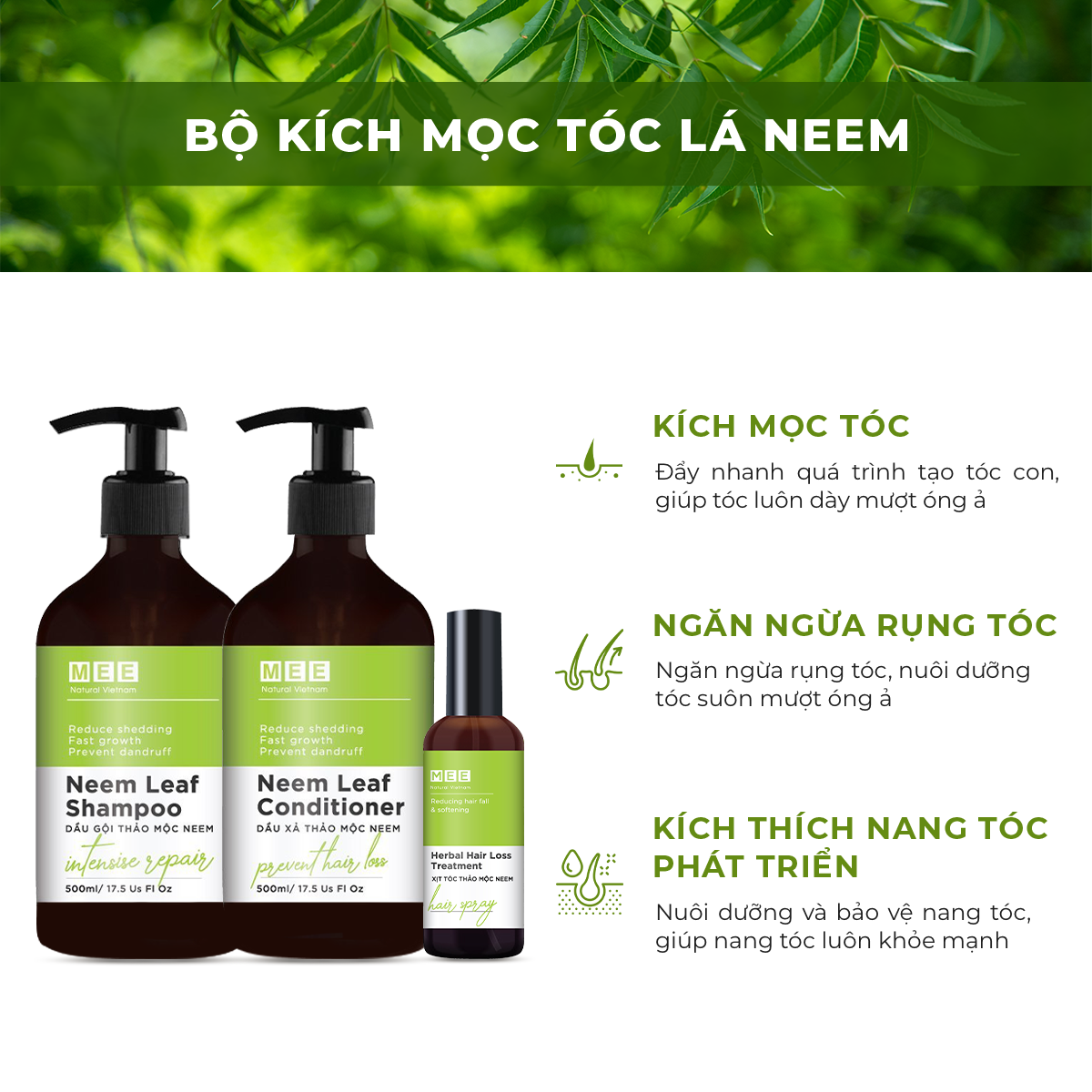 Xịt mọc tóc thảo mộc MEE NATURAL - Ngăn rụng tóc, kích thích mọc tóc Herbal Hair Loss Treatment 50ml