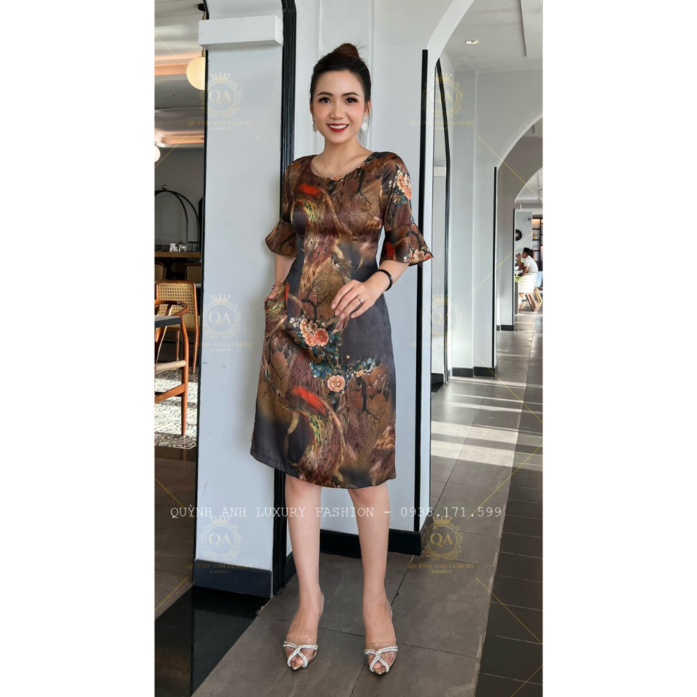 Váy Đầm Suông Hoa 3D Tone Nâu Loe Cao Cấp Vera Dress