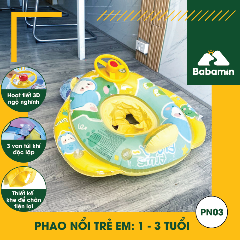 Phao Bơi Chống Lật Cho Bé 1,2,3 Tuổi - Bơm Hơi, Hình 3D Phi Thuyền - Babamin - PN03