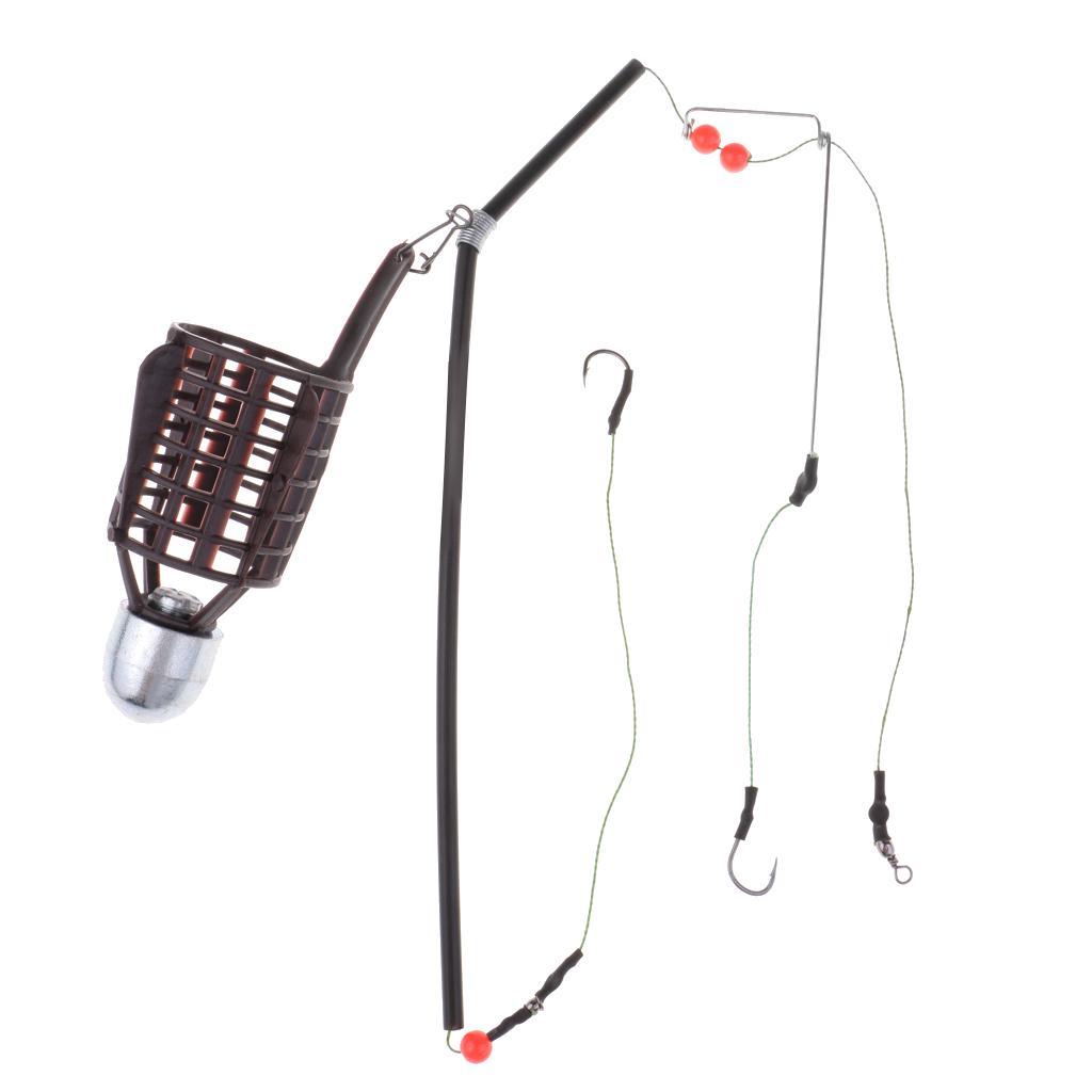 2pcs Fishing Feeder Basket Holder Fishing Bait Cage w/ Line 9# Hooks 30g/40g