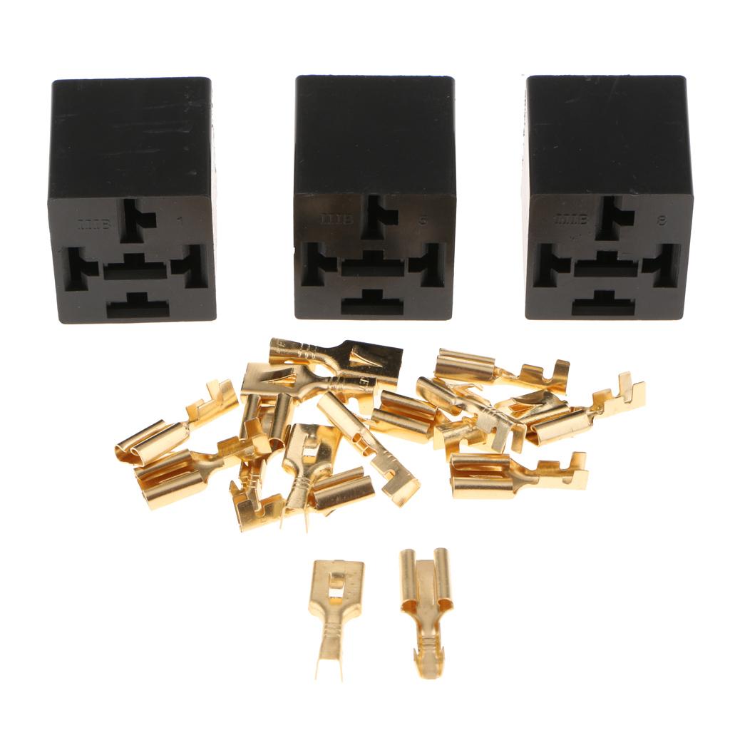 Automotive 40A 5 Pin Relay Socket Connector Holder With Terminals-Pack of 3