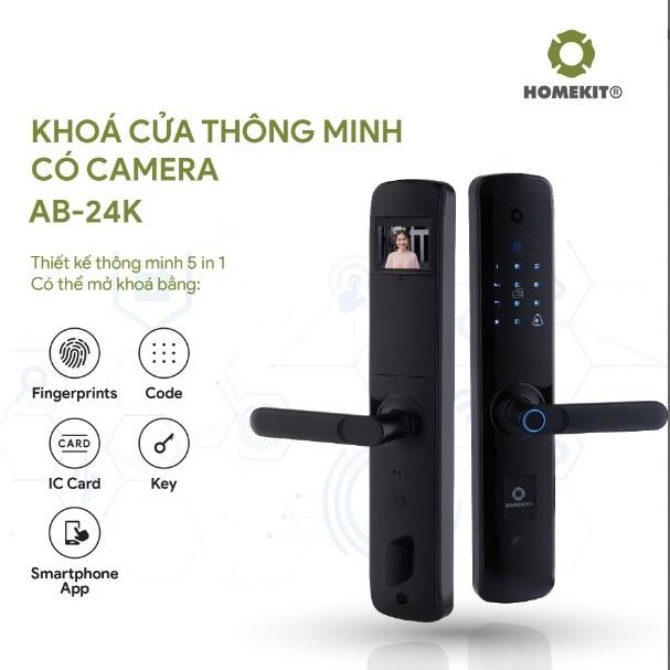 Khóa cửa vân tay điện tử thông minh HOMEKIT AB-24K 7 tính năng tích hợp camera - kết nối App điện thoại Tuya Smart