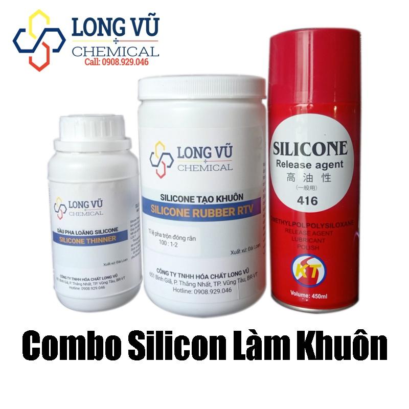 Combo Silicon Làm Khuôn Dẻo Hoàn Chỉnh Cao Cấp - SILICONE RUBBER-RTV -Chống Dính 416 + 200Ml Dầu Pha Loãng + 1Kg Silicon