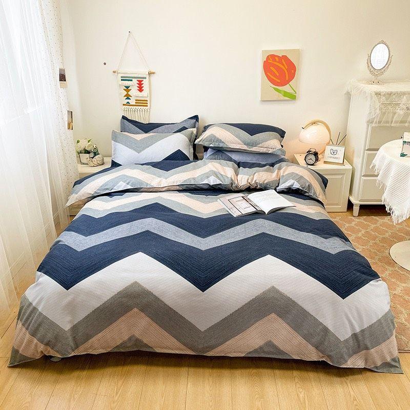 Bộ chăn ga gối kẻ ngang Cotton Poly cao cấp phong cách Hàn Quốc đủ size miễn phí bo chun drap ga giường theo yêu cầu