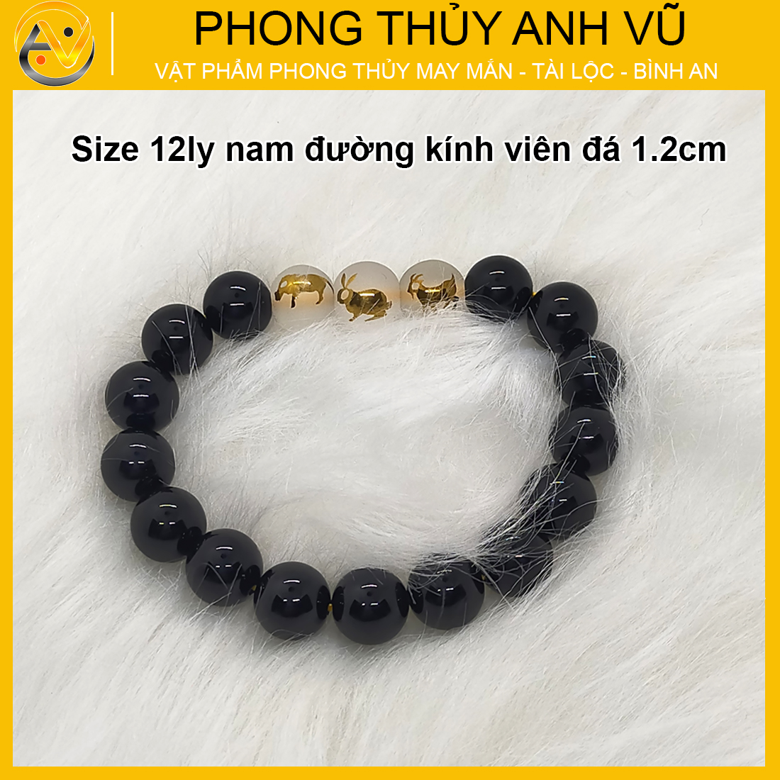 Vòng tay hợi mão mùi đã khai quang - chất liệu mã não đen tự nhiên - size 8 10 12ly - may mắn tài lộc - Vòng Tam Hợp Anh Vũ
