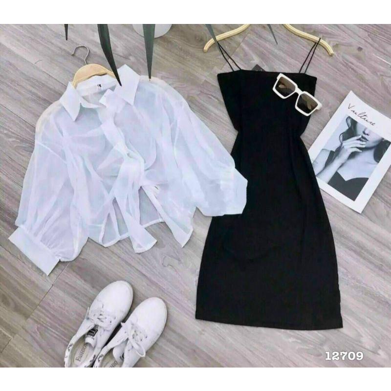 Set áo sơ mi váy body bún sang chảnh