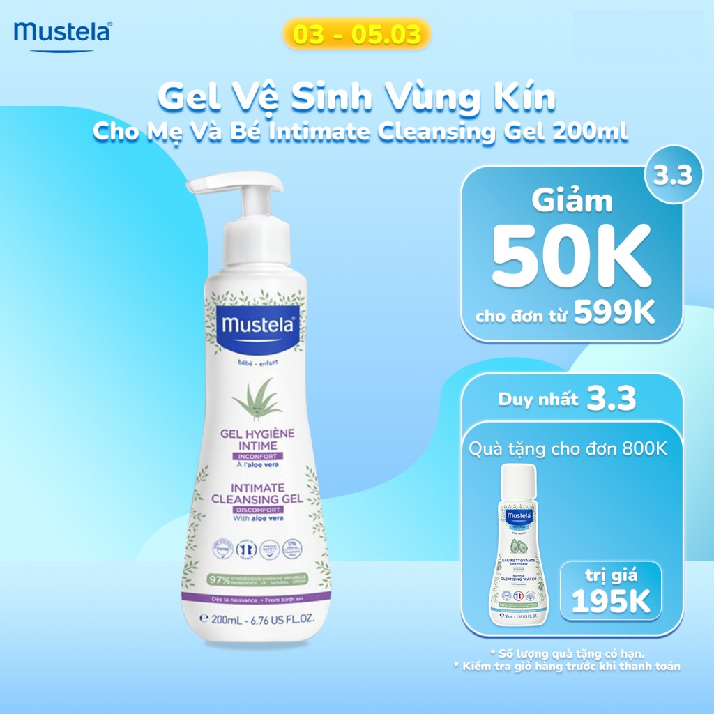 Gel Vệ Sinh Phụ Khoa Cho Trẻ Sơ Sinh Em bé &amp; Mẹ Mustela 200ml