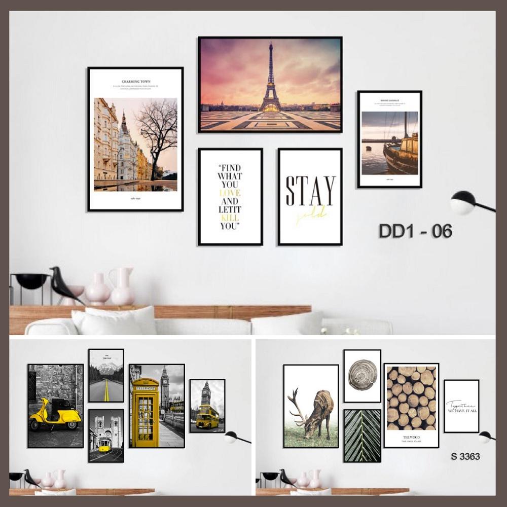 Set 5 Tấm tranh treo tường hiện đại - Tranh decor phòng khách, chất liệu Canvas nhập khẩu kèm khung tranh trang trí