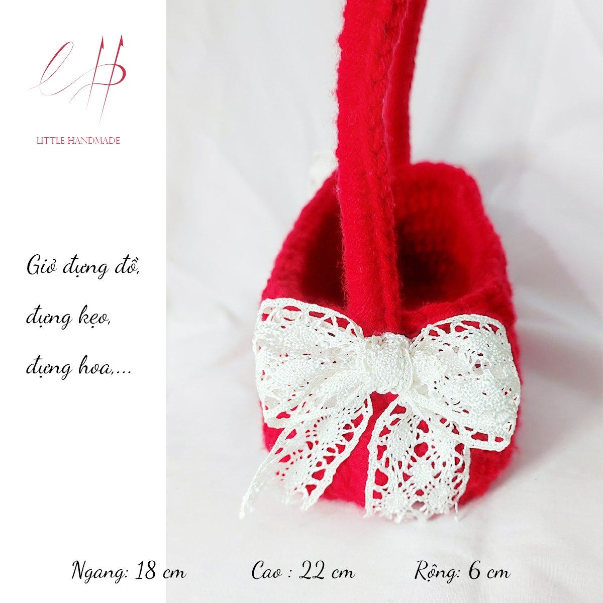 Giỏ len phong cách lolita đựng quà, trang trí, đựng kẹo cưới, chụp ảnh hoặc dùng decor