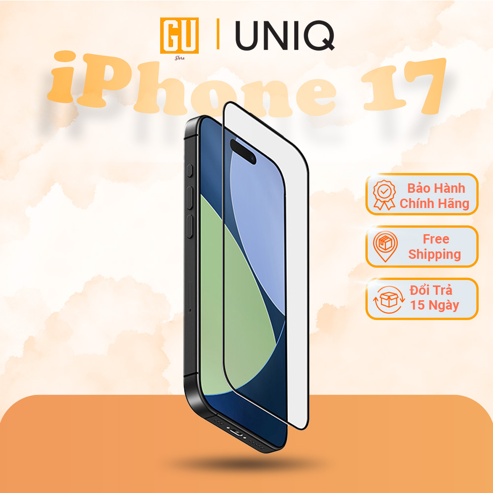 Kính Cường Lực Cho iPhone 17/ 17 Air/ 17 Pro/ 17 Pro Max UNIQ OPTIX COVEX VIVID Clear Trong Suốt Viền Đen Độ Dày 0.33mm Hàng Chính Hãng
