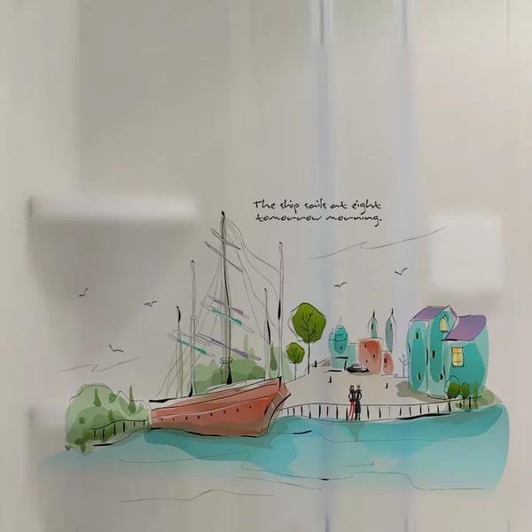 Decal trang trí kính cao cấp mẫu Thuyền lớ và nhà