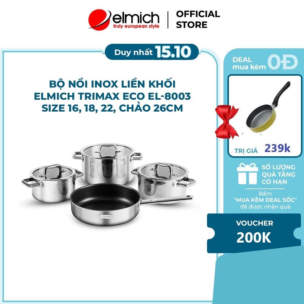 Bộ nồi inox liền khối Elmich Trimax ECO EL-8003 size 16, 18, 22, chảo 26cm