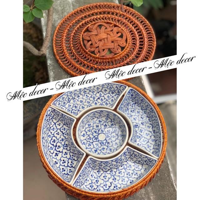 KHAY ĐỰNG BÁNH KẸO MỨT TẾT ĐỒ ĂN GỐM SỨ BÁT TRÀNG CAO CẤP VẼ THỦ CÔNG