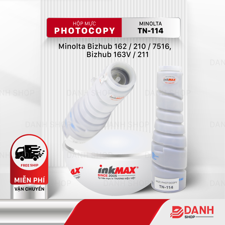 Hộp mực TN-114-inkMAX cho máy Photocopy Minolta Bizhub 162 / 210 / 7516,  Bizhub 163v / 211 - Hàng chính hãng