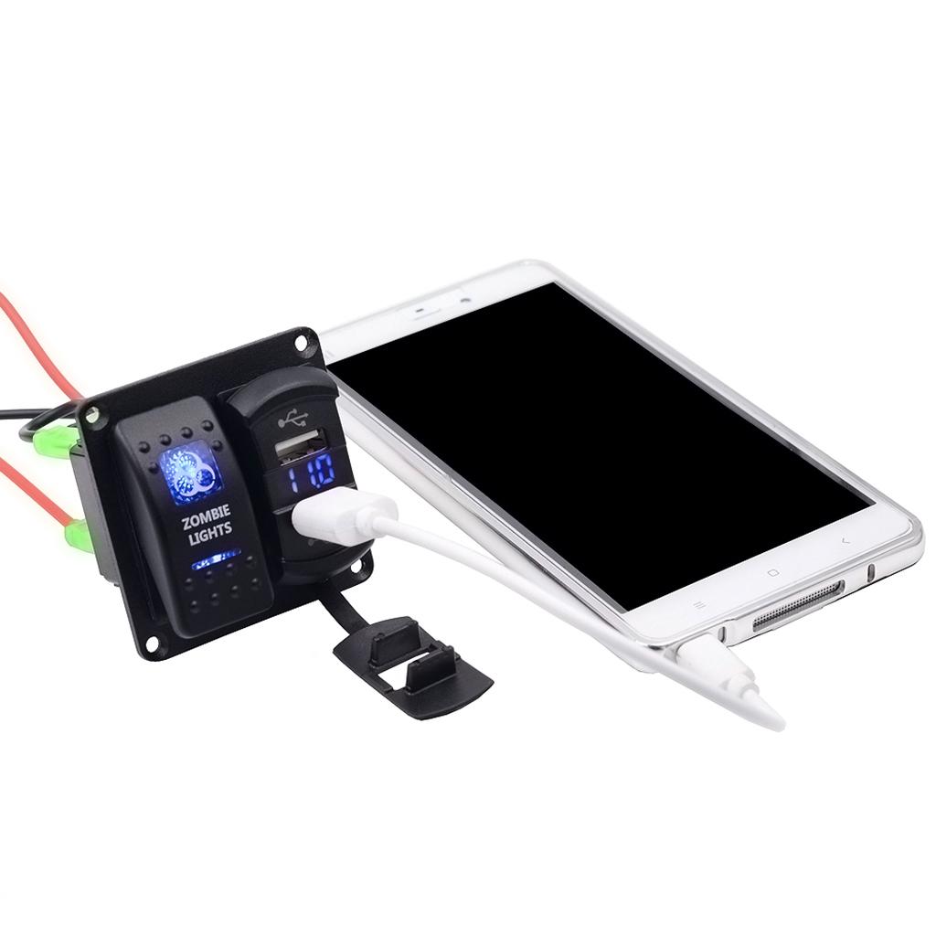 Zombie Lights Push  Dual USB Port Charger + Voltmeter DC 12/24V Car
