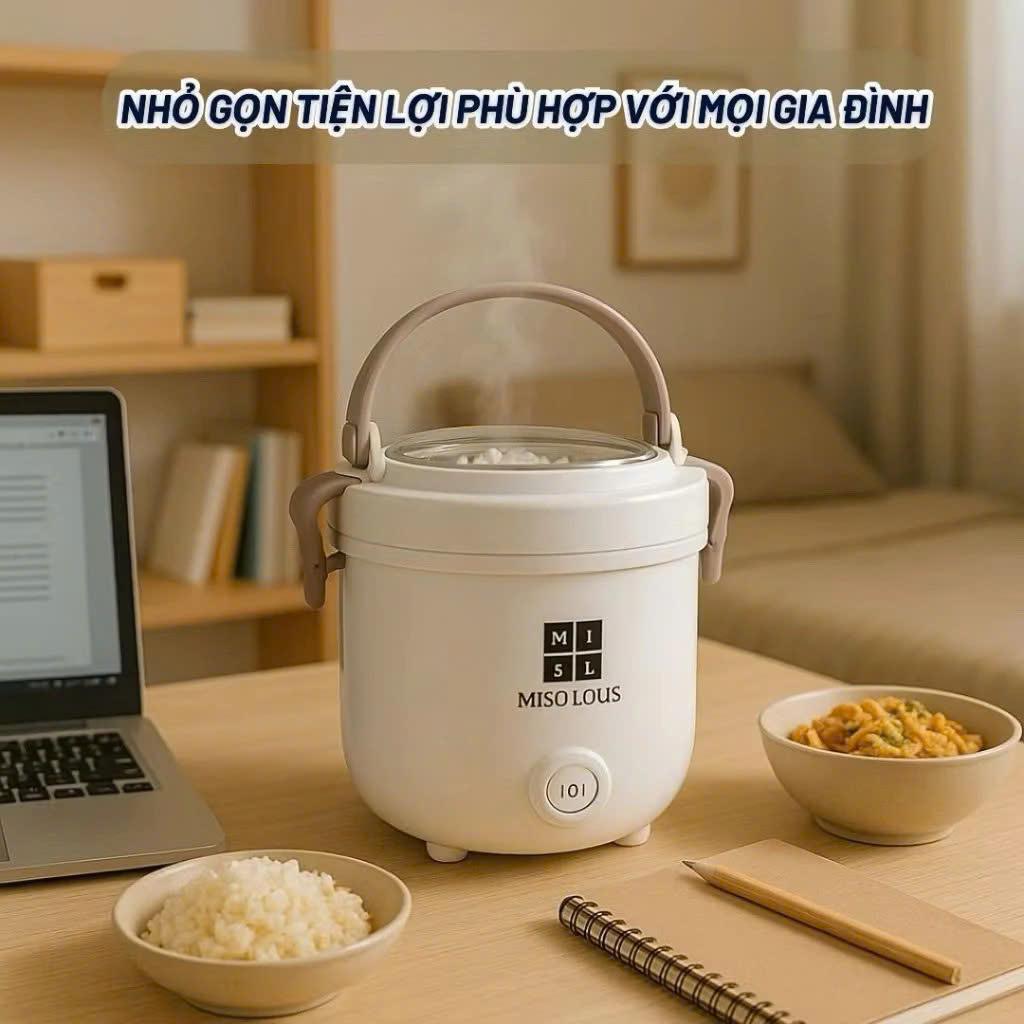 Nồi Lẩu Điện Mini Đa Năng 2.5L MISU LOUIS - Nồi Nấu Mì, Hấp, Chiên, Lẩu Mini Có Xửng Hấp 600W - HÀNG CHÍNH HÃNG MINIIN