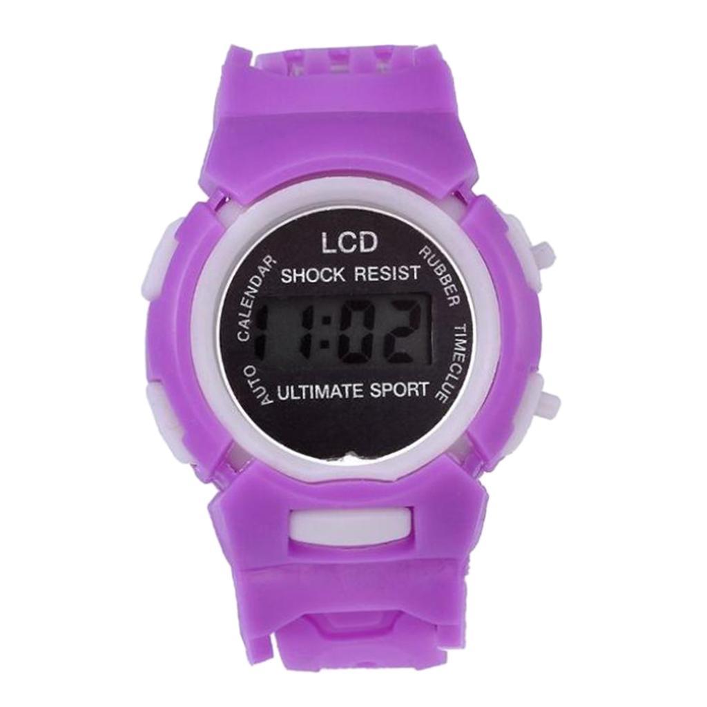 Children Girls boys Digital Watch LED Electronic Time Display Watch Purple