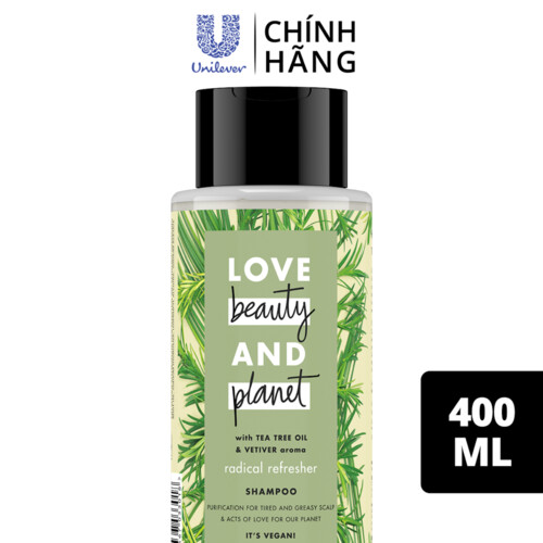 Dầu gội LOVE BEAUTY &amp; PLANET Dưỡng tóc detox sạch sâu với 100% tinh dầu tràm trà Úc và hương cỏ vetiver thiên nhiên 400ml