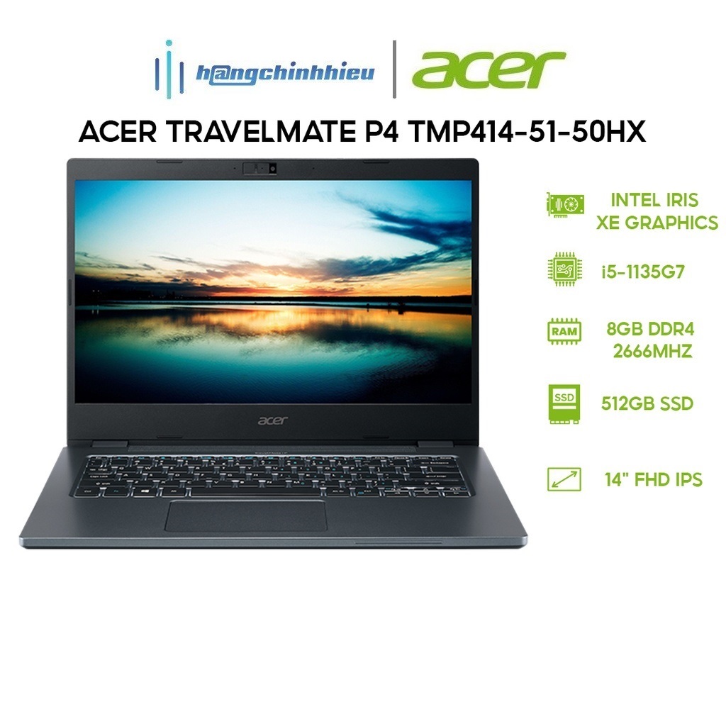 Laptop Acer TravelMate P4 TMP414-51-50HX (i5-1135G7 8GB 512GB Intel Iris Xe Graphics 14' FHD Win 11) Hàng chính hãng