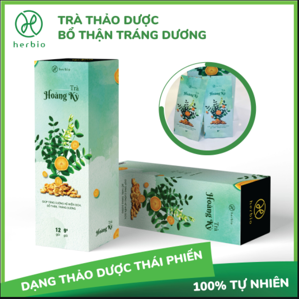 Trà thảo mộc Hoàng Kỳ Herbio - giúp tăng cường hệ miễn dịch, bổ thận tráng dương - hộp 12 gói x 9gr