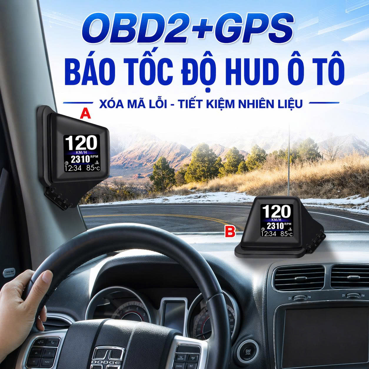 Thiết Bị HUD Ô Tô Thông Minh OBD2+GPS – Báo Tốc Độ, Cảnh Báo Quá Nhiệt, Tiết Kiệm Nhiên Liệu, Dễ Lắp Đặt
