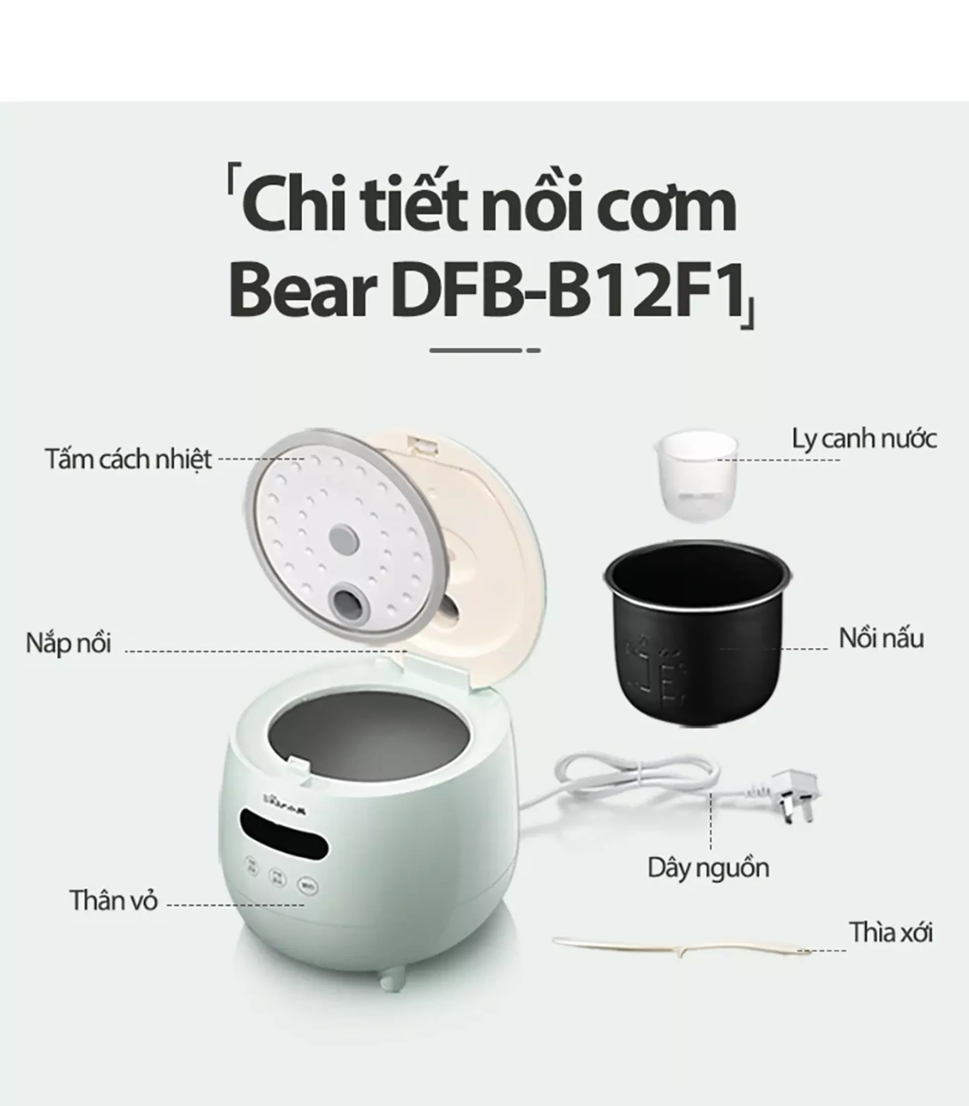 Nồi Cơm Điện Mini Đa Năng Bear DFB-B12F1, Giao Màu Ngẫu Nhiên - Hàng Chính Hãng