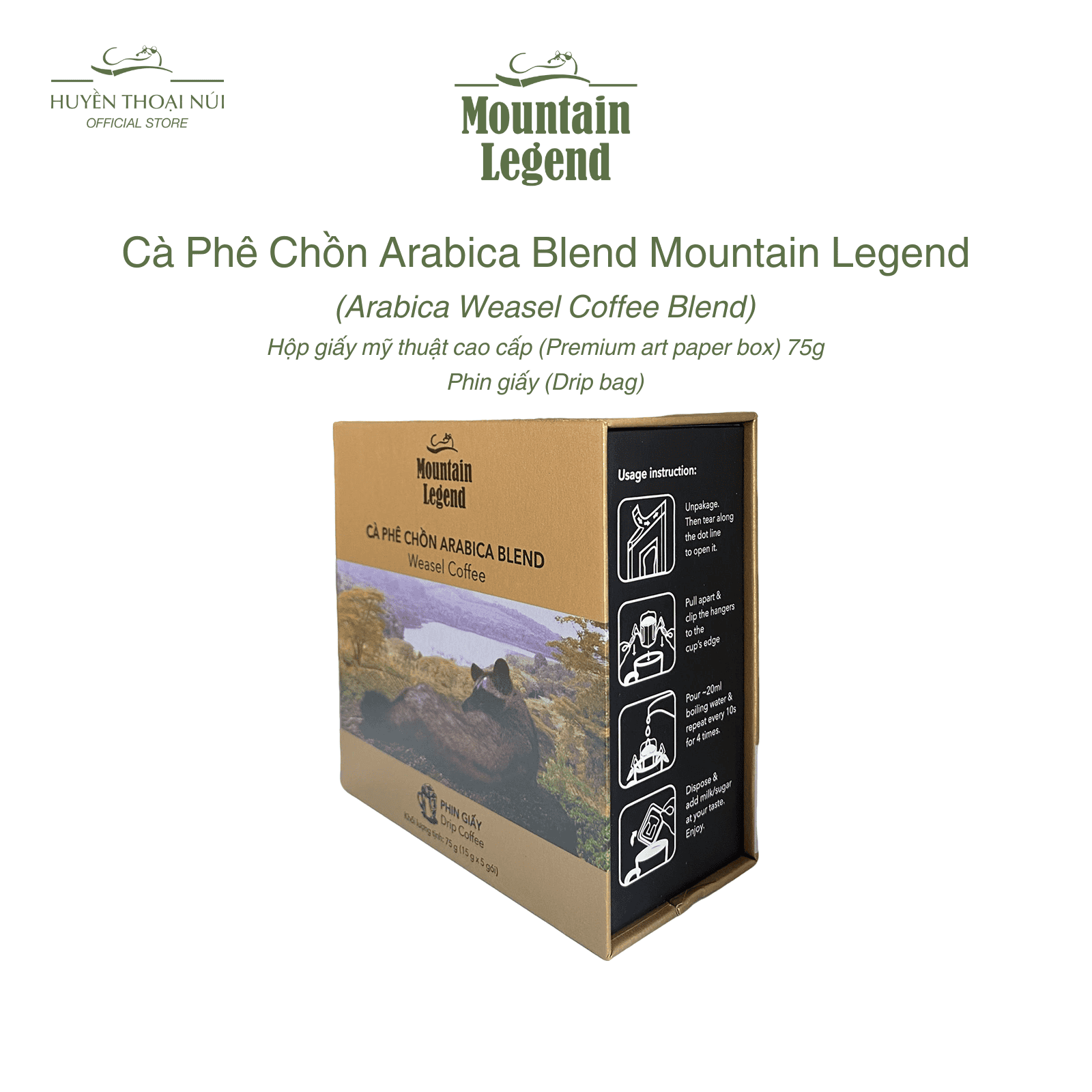 Cà Phê Chồn Arabica Blend Mountain Legend - Vị Ngọt Béo Tự Nhiên, Hương Hoa, Hậu Ngọt Sạch - Hộp 75g