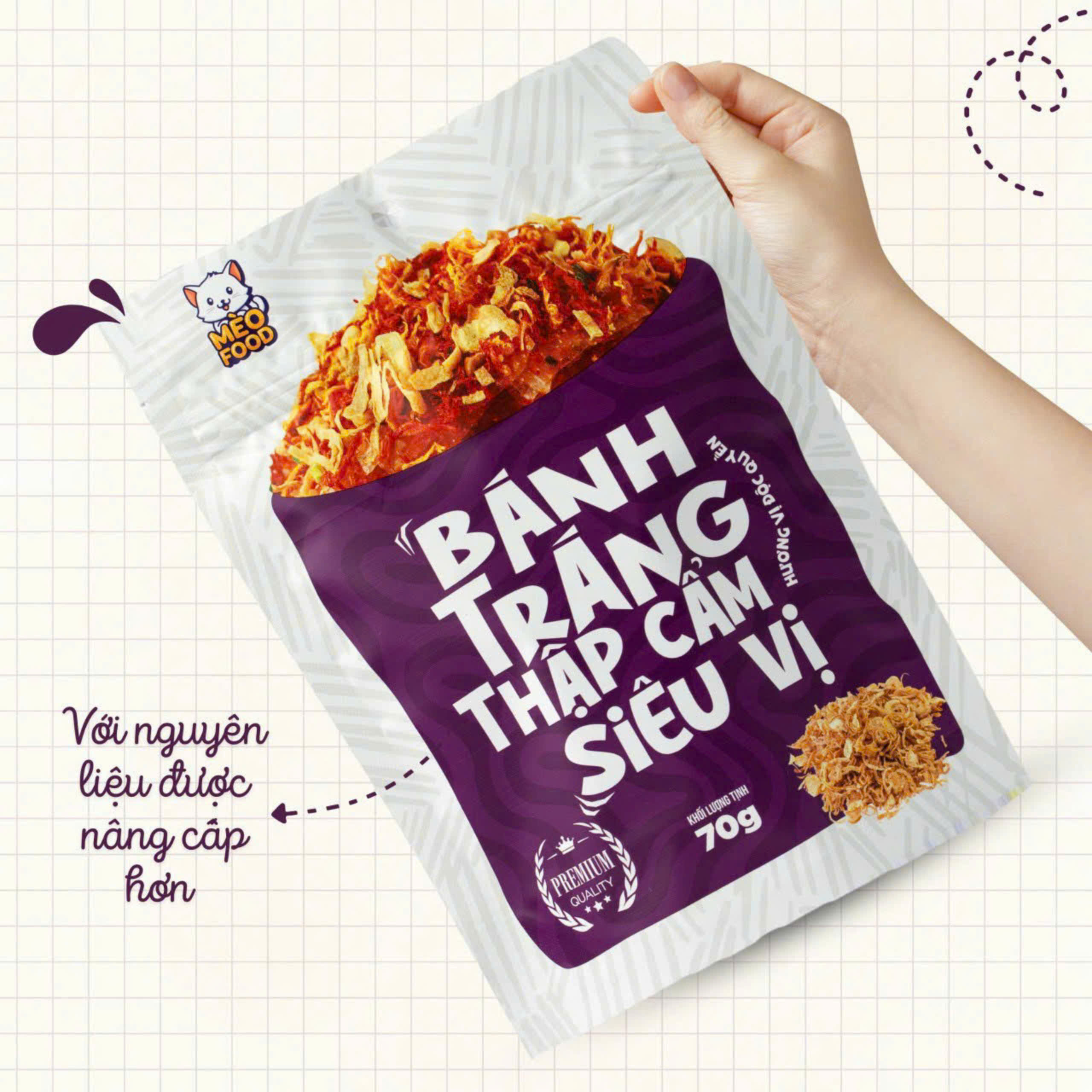 Bánh tráng trộn gà quay / Thập cẩm siêu vị / Bò cuộn/Mèo food 70g