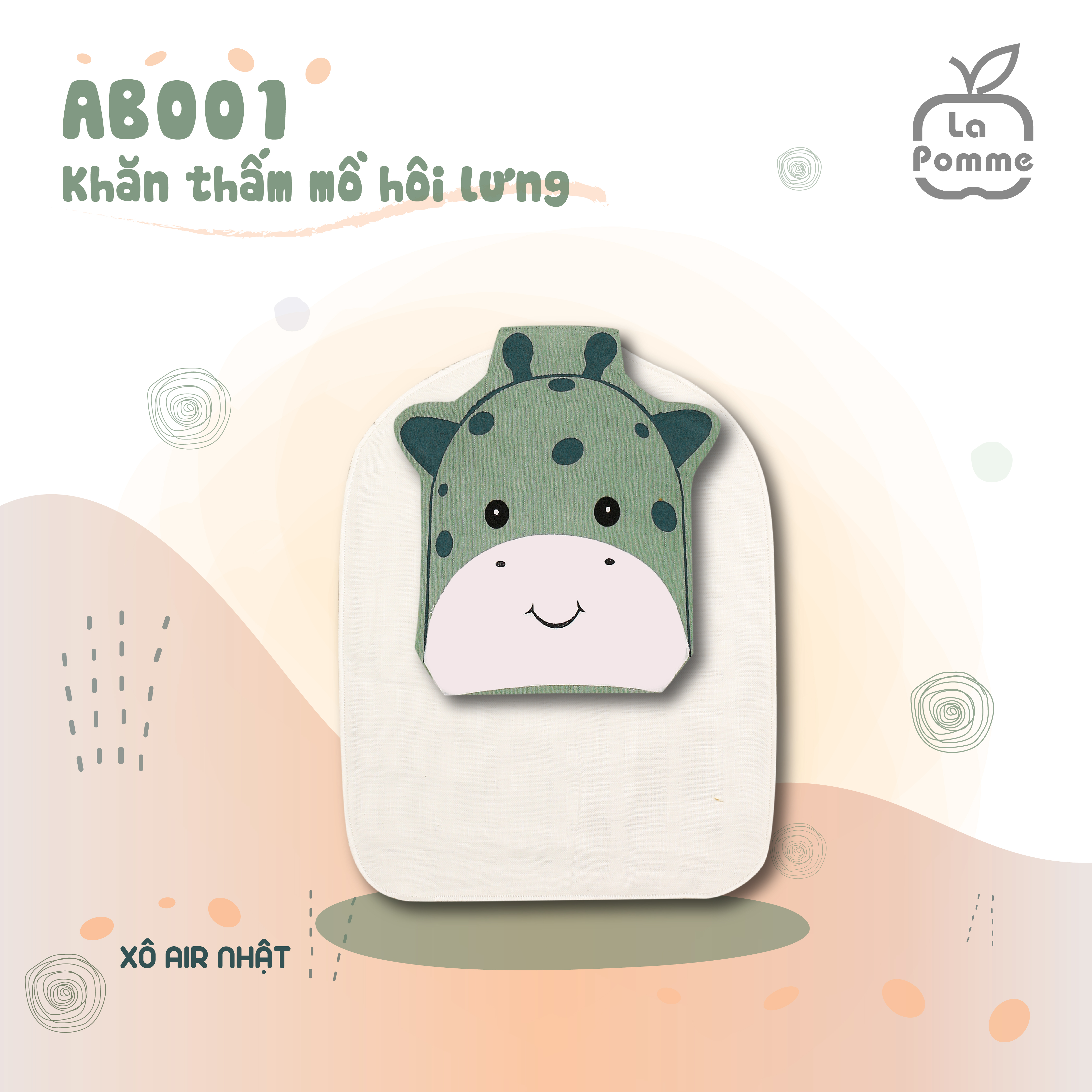 AB001 Khăn thấm mồ hôi lưng La Pomme Xô Air - Freesize Xanh Ghi