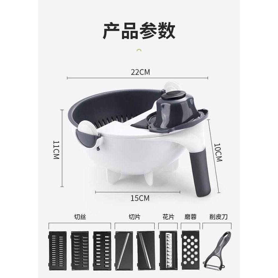 Bộ Dụng Cụ Nạo Rau Củ Quả Kèm Rổ 9 Trong 1 Đa Năng Tiện Dụng , bộ nạo rau củ, Dụng Cụ Bào Sợi, Dụng Cụ Bà
