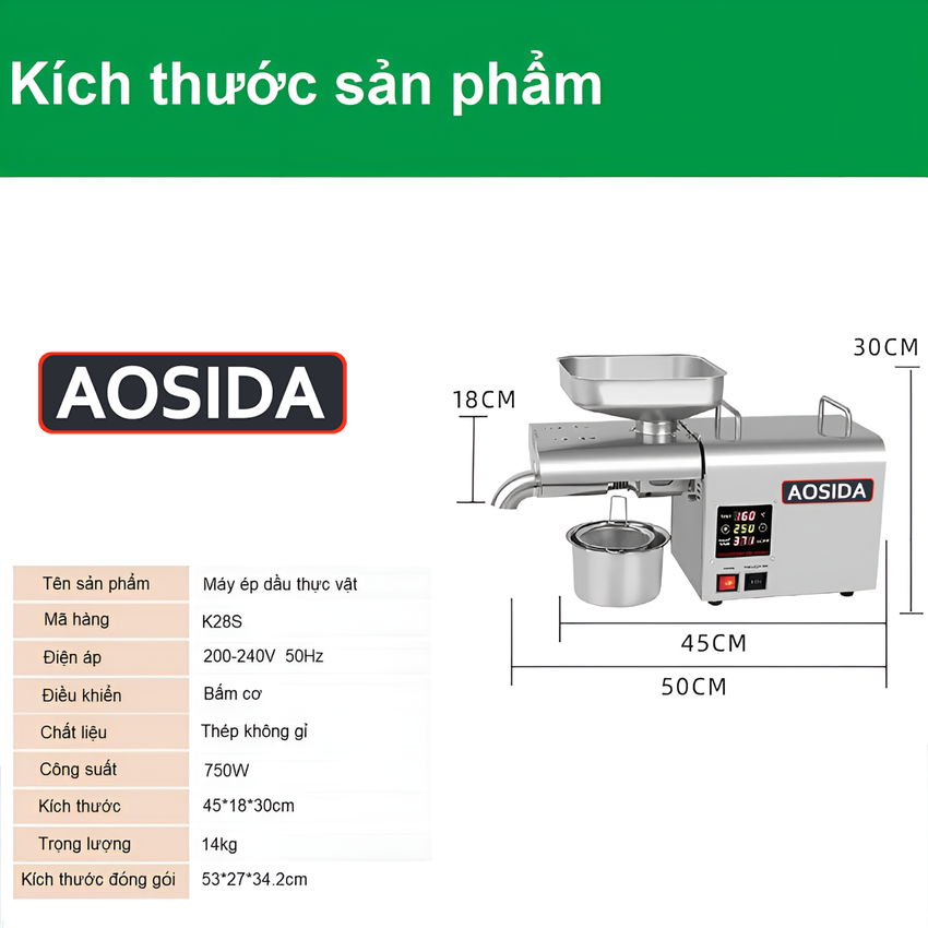 Máy ép dầu thực vật NÓNG LẠNH dùng cho thương hiệu Anh Quốc Aosida K28S cao cấp - Hàng Chính Hãng
