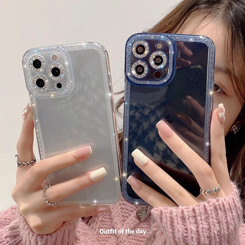 Ốp Điện Thoại Trong Suốt Đính Đá Lấp Lánh Chống Sốc Bảo Vệ Camera Cho 13 12 11 Pro Max X XR XS 7 8 Plus