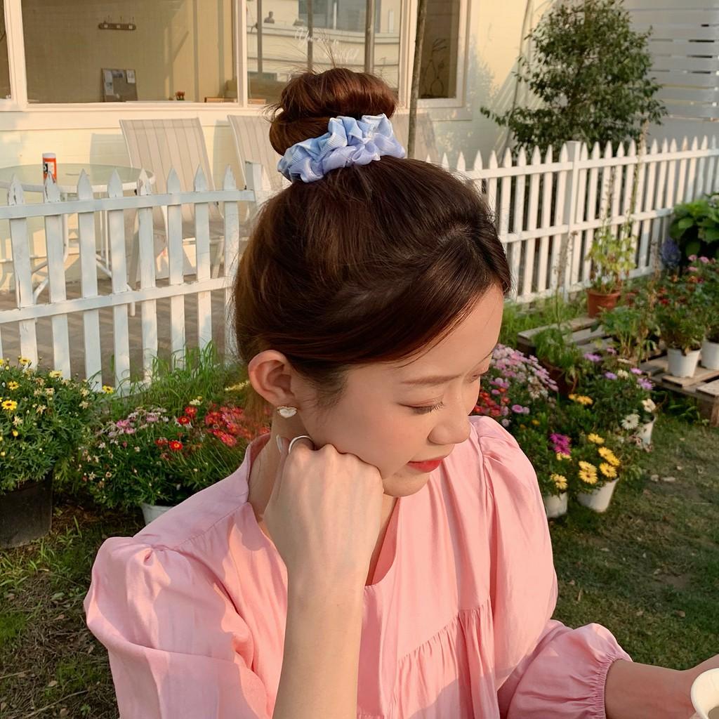 (Bộ 2 Cái) Scrunchies Cột Tóc Buộc Tóc Vải Bản Nhỏ Caro Phong Cách Hàn Quốc