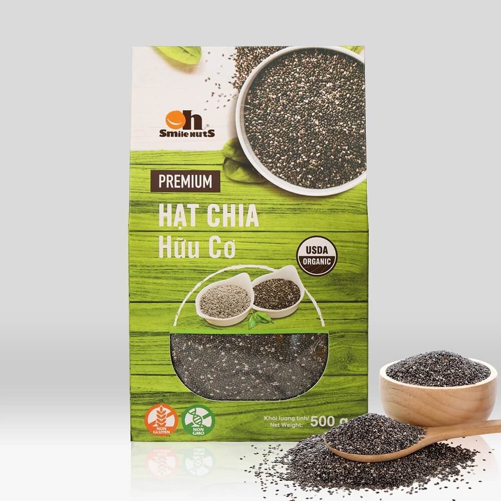 Hạt Chia Đen Hữu Cơ Smile Nuts Hộp 500g - Nhập khẩu từ Nam Mỹ (Hạt Chia sạch organic, cam kết chất lượng)