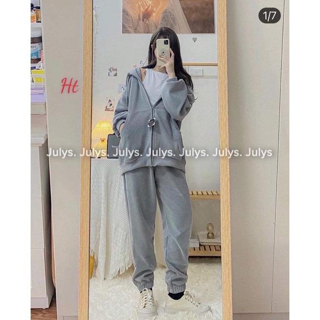 Bộ nỉ cổ khoá Cotton trơn H2B