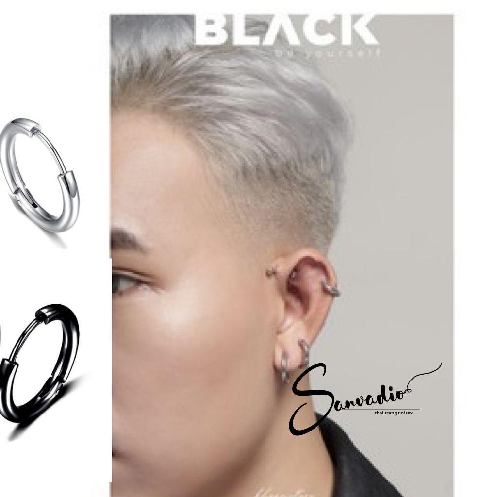 Khuyên tai tròn titan SANVADIO mạ Bạc-khuyên tai nam G-dragon- bông tai cực chất trẻ trung, thời thượng
